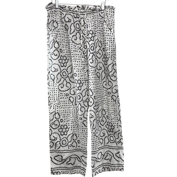 Xirena Talyn Geo Print Cropped Wide Leg Pants White Size L Pull On Drawstring - Picture 2 of 8